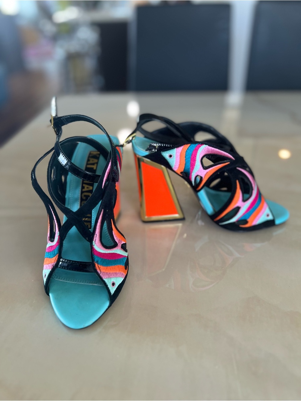 Statement Multicolor Strappy Block Heel Sandals - Blue/Multi